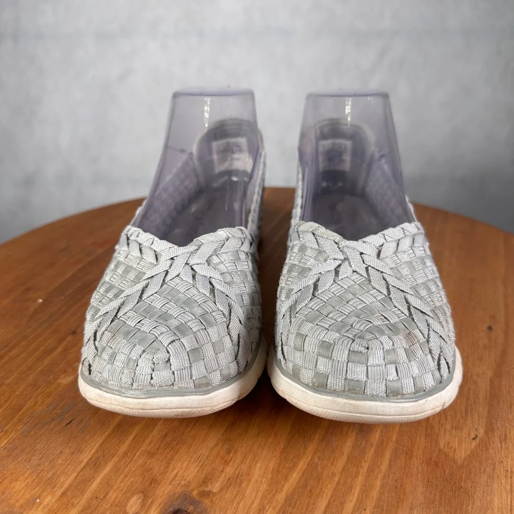 Skechers Woven Slip On Shoes Women 7 Grey Good Memory Foam 30950R Basketweave